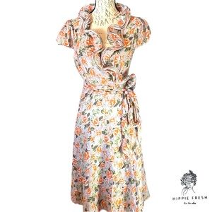Ceres Ruffle V Neck Floral Romantic Wrap Dress L/XL